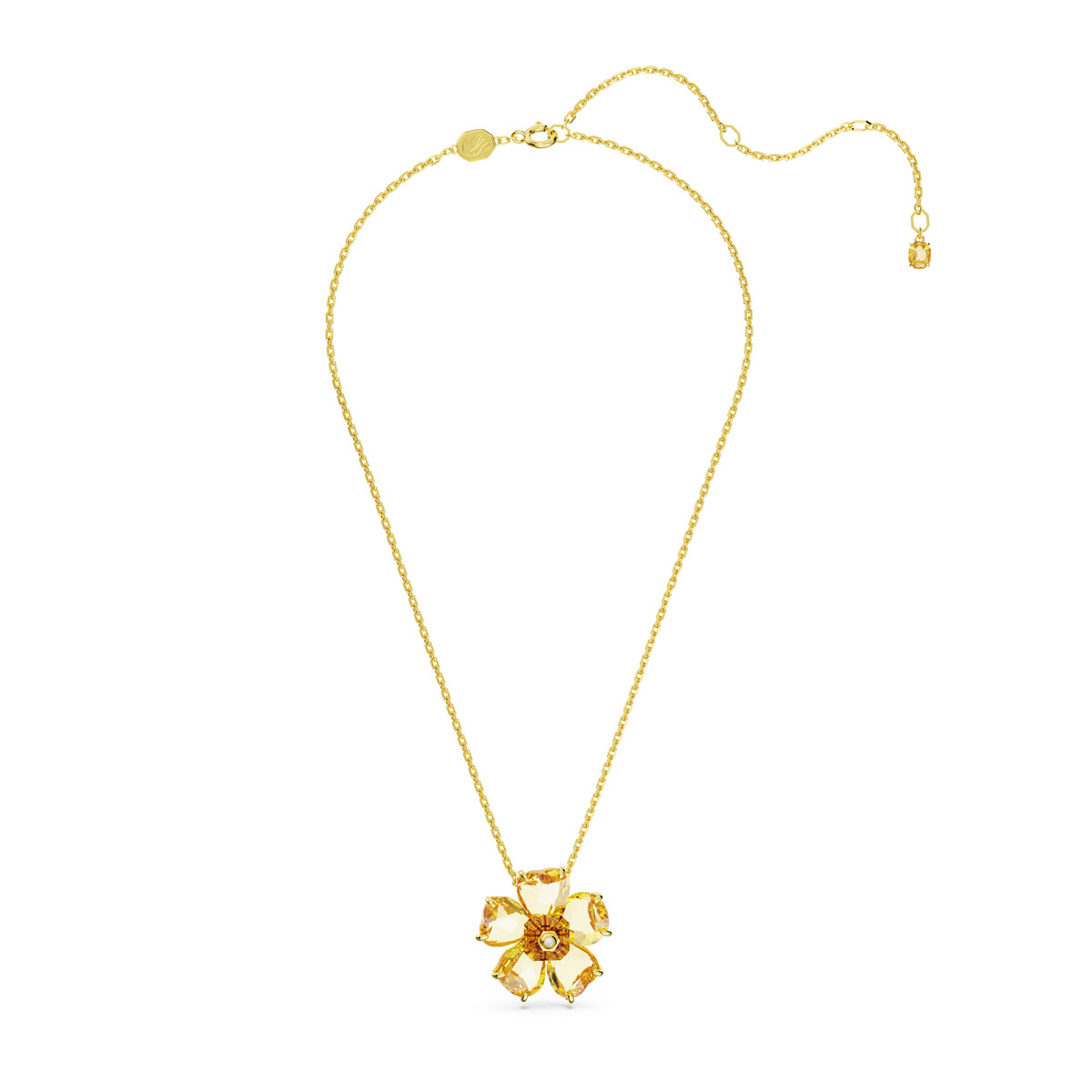 Swarovski Yellow Crystal and Gold Florere Flower Pendant Necklace